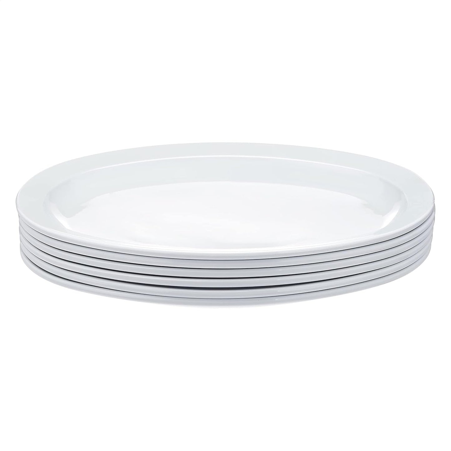 Amazon Basics Melamine Oval Platter Serving Tray, Dishwasher Safe, Narrow Rim, 13 in x 9.75 in, White, 6-Piece Set