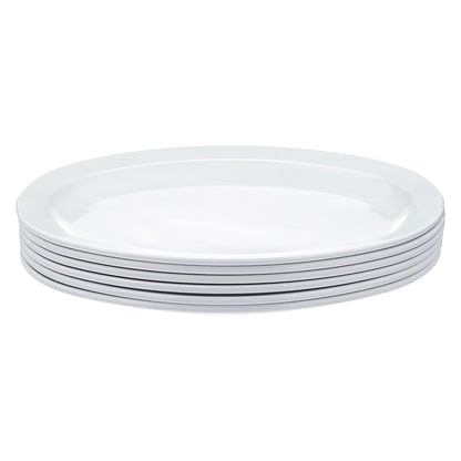 Amazon Basics Melamine Oval Platter Serving Tray, Dishwasher Safe, Narrow Rim, 13 in x 9.75 in, White, 6-Piece Set
