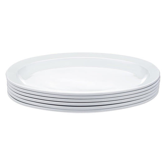 Amazon Basics Melamine Oval Platter Serving Tray, Dishwasher Safe, Narrow Rim, 13 in x 9.75 in, White, 6-Piece Set