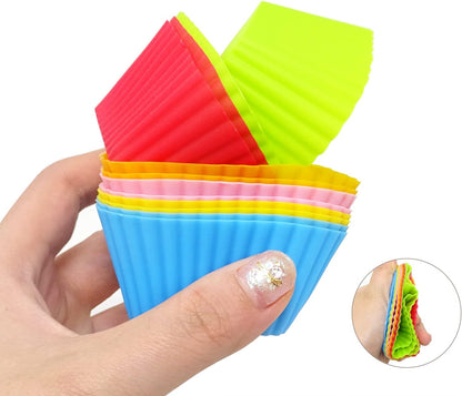 "Honbay 12PCS Silicone Square Reusable Cake Cup Sets Baking Cups Nonstick Liner Molds Cupcake Baking Molds for Making Muffin, Chocolate, Bread (70 x 70 x 32mm)"