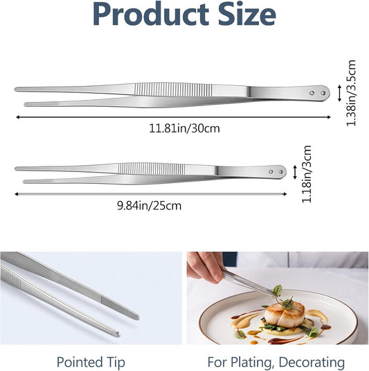 2 PCS Kitchen Tweezers for Cooking, 10 & 12 Inch Cooking Tweezers