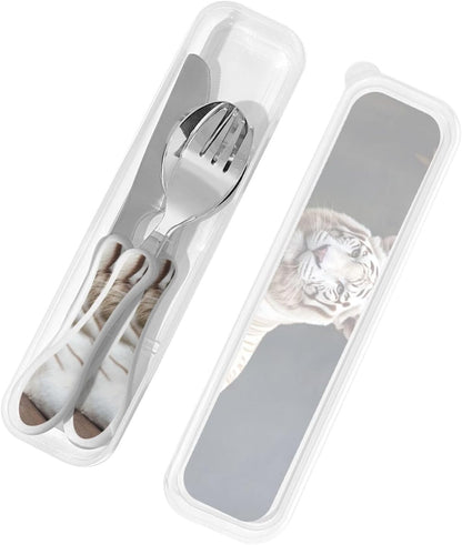 3-Piece Kids Silverware Set With Storage Case, Stainless Steel Reusable Children Safe Knife Spoon Fork Set Airplane Sunset Children Flatware Set For Kids Lunch Box