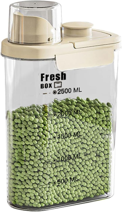 Airtight Rice Storage Container,with Pour Spout & Measuring Cup, BPA-Free - Transparent Dry Food Canister for Cereal, Flour, Pet Food, Oatmeal, Pantry Storage (Light Grass Green, 1600ml)