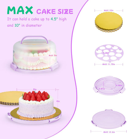 Cake Carrier With Lid And Handle, Bpa-Free Cake Holder With Lid For 10 Inch Round Cake Carrier With 10 pcs Round Golden Cake Boards And Portable Insulated Bag