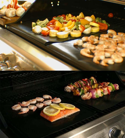 Grill Mat Set of 6-100% Non-Stick Reusable Mats for Gas, Charcoal or Electric Grills - Easy to Clean - 15.75 x 13-Inch, Black
