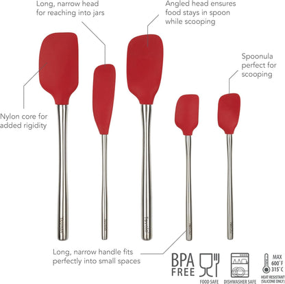 Tovolo Flex Core 5 Piece Silicone Spatula Set Heat Resistant All Silicone Utensils Include Non Stick Spatula Spoonula Jar Scraper, Dishwasher Safe BPA Free Spatulas for Baking Mixing, White