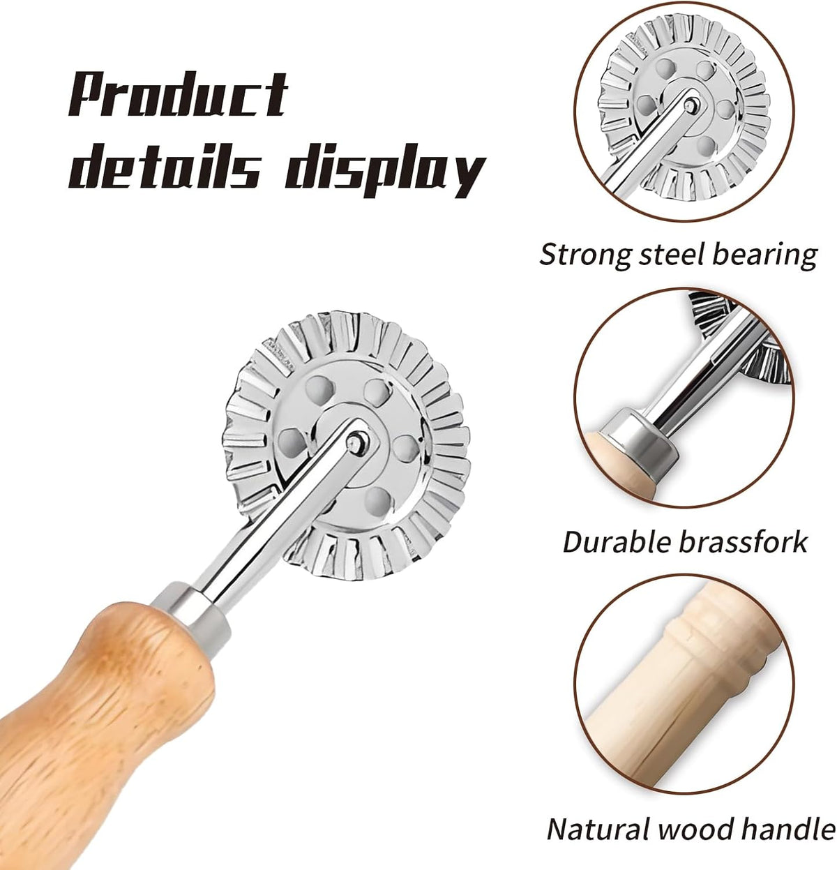 Ravioli Cutter Wheel, Fluted Pastry & Pizza Wheel with Wood