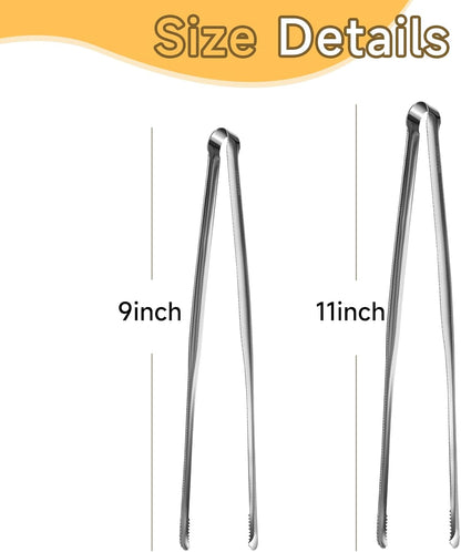 Precision Serrated Non-Slip Tips Cooking Tongs 2 pcs (9" &11"), Stainless Steel Kitchen Tweezer Tongs, Cooking Tweezers Stainless Steel for Grilling, Frying, and Oven