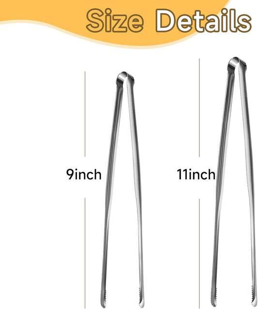 Precision Serrated Non-Slip Tips Cooking Tongs 2 pcs (9" &11"), Stainless Steel Kitchen Tweezer Tongs, Cooking Tweezers Stainless Steel for Grilling, Frying, and Oven