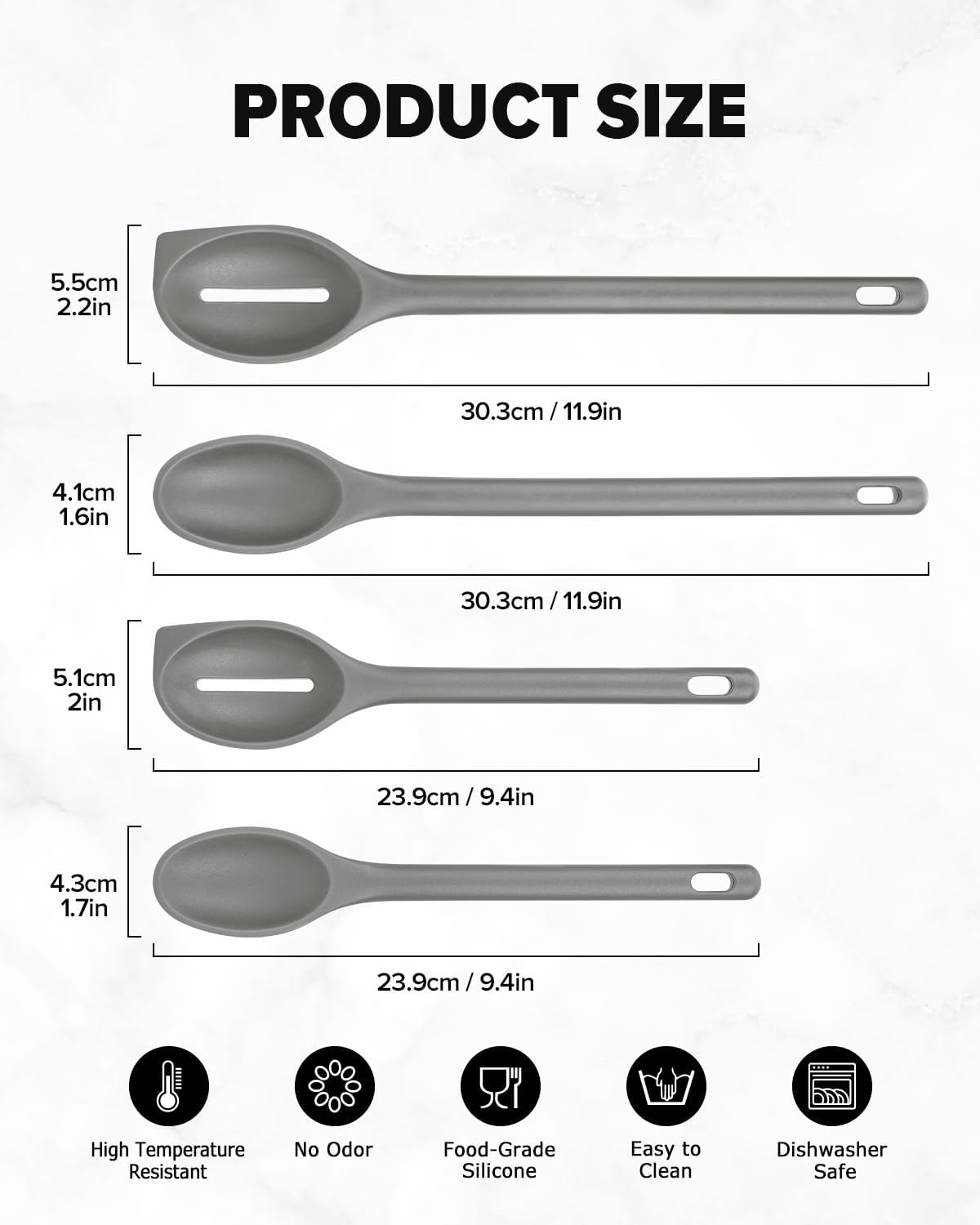 Silicone Cooking Spoons Set, Heat Resistant Kitchen Utensils, Non-Stick BPA Free Solid & Slotted Spoons for Mixing, Scooping, Draining, Serving, Basting (4 Pack) (RED)