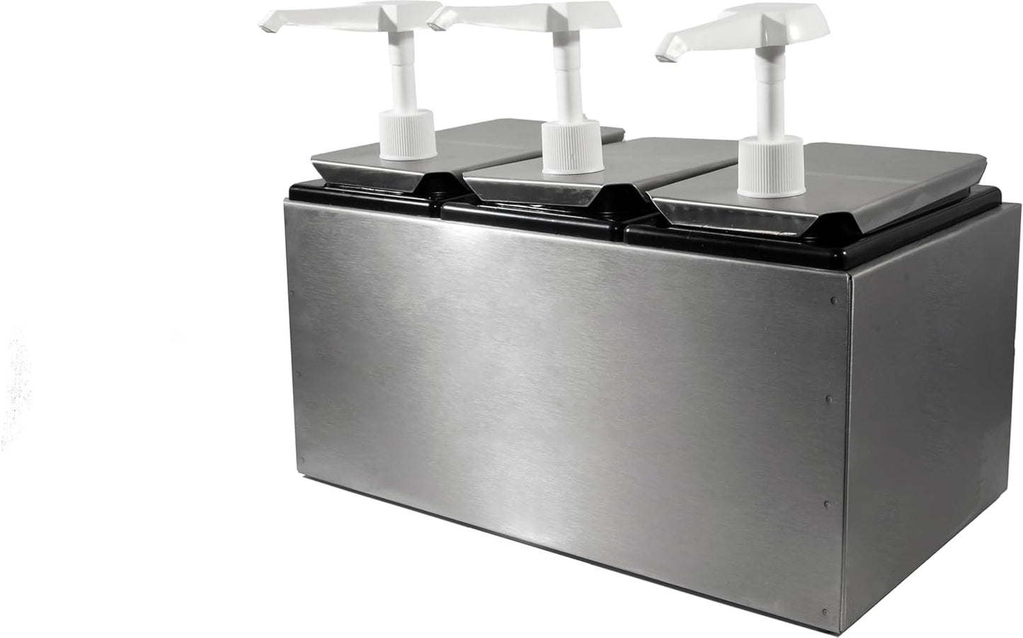 Carlisle FoodService Products Condiment Rail Condiment Center with 3 Standard Pumps for Gas Stations, Restaurants, and Fast Food Stainless Steel, 14.44 X 7.75 X 12.5 Inches, Silver
