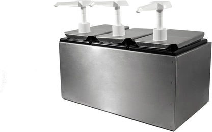 Carlisle FoodService Products Condiment Rail Condiment Center with 3 Standard Pumps for Gas Stations, Restaurants, and Fast Food Stainless Steel, 14.44 X 7.75 X 12.5 Inches, Silver