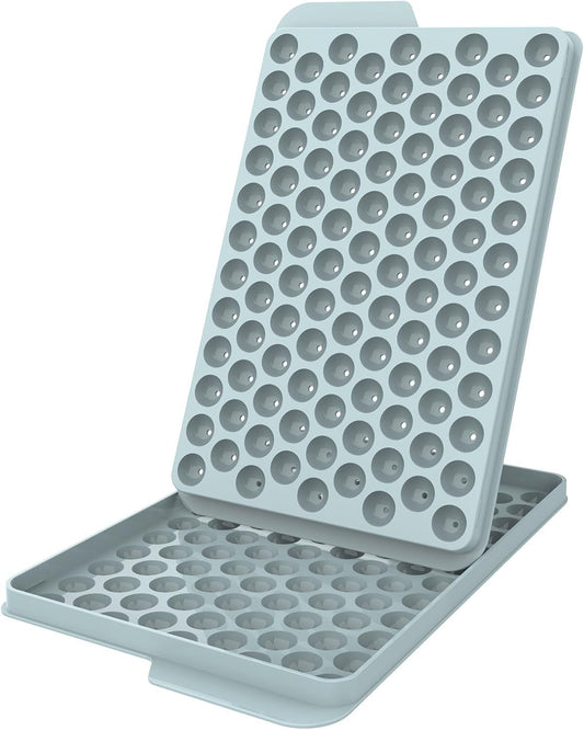 WIBIMEN Mini Ice Cube Trays, 0.55” Tiny Pebble Ice for Iced Coffee & Cocktails, Fast Chill, Easy Twist Release, Stackable with Lid & Storage Bin (2 Pack, Blue)