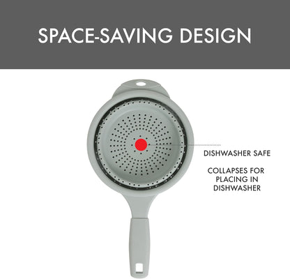 Dexas 10" Collapsible Silicone Colander in Cream, Kitchen Strainer with Handles, 15.1 Cup Capacity | BPA-Free, Heat-Resistant, Space-Saving Kitchen Tool