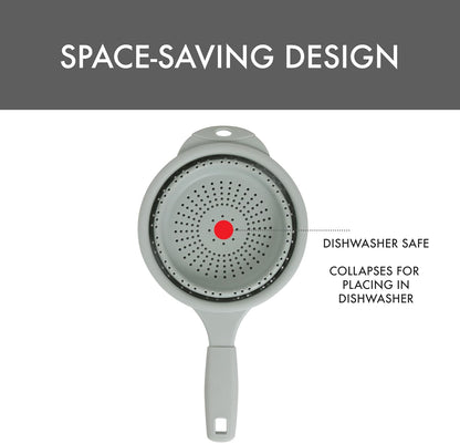 Dexas 10" Collapsible Silicone Colander in Cream, Kitchen Strainer with Handles, 15.1 Cup Capacity | BPA-Free, Heat-Resistant, Space-Saving Kitchen Tool