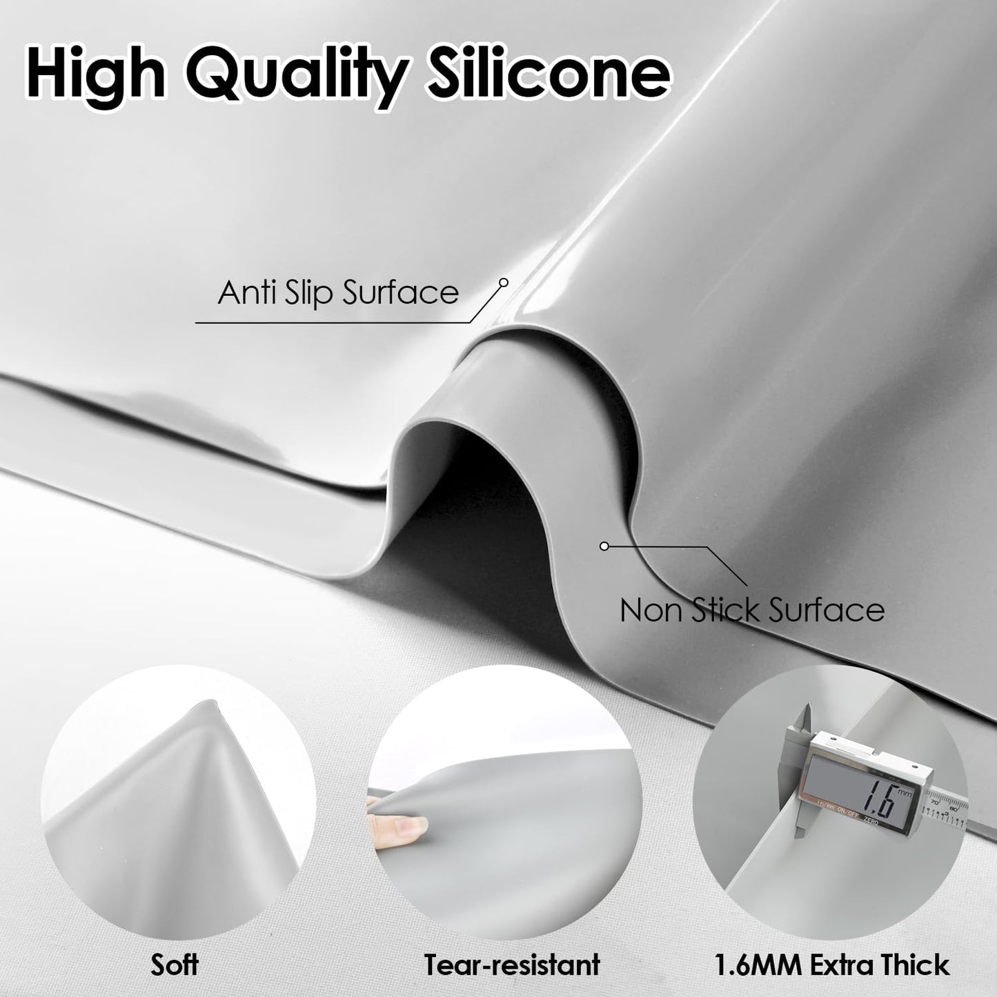 Extra Large Silicone Mat, 31.5x23.6 Inch Heat Resistant Mat for Kitchen Counter, Non Stick Silicone Baking Mat for Dough and Pastry, Thick Silicone placement Countertop Protector, Black countertop mat