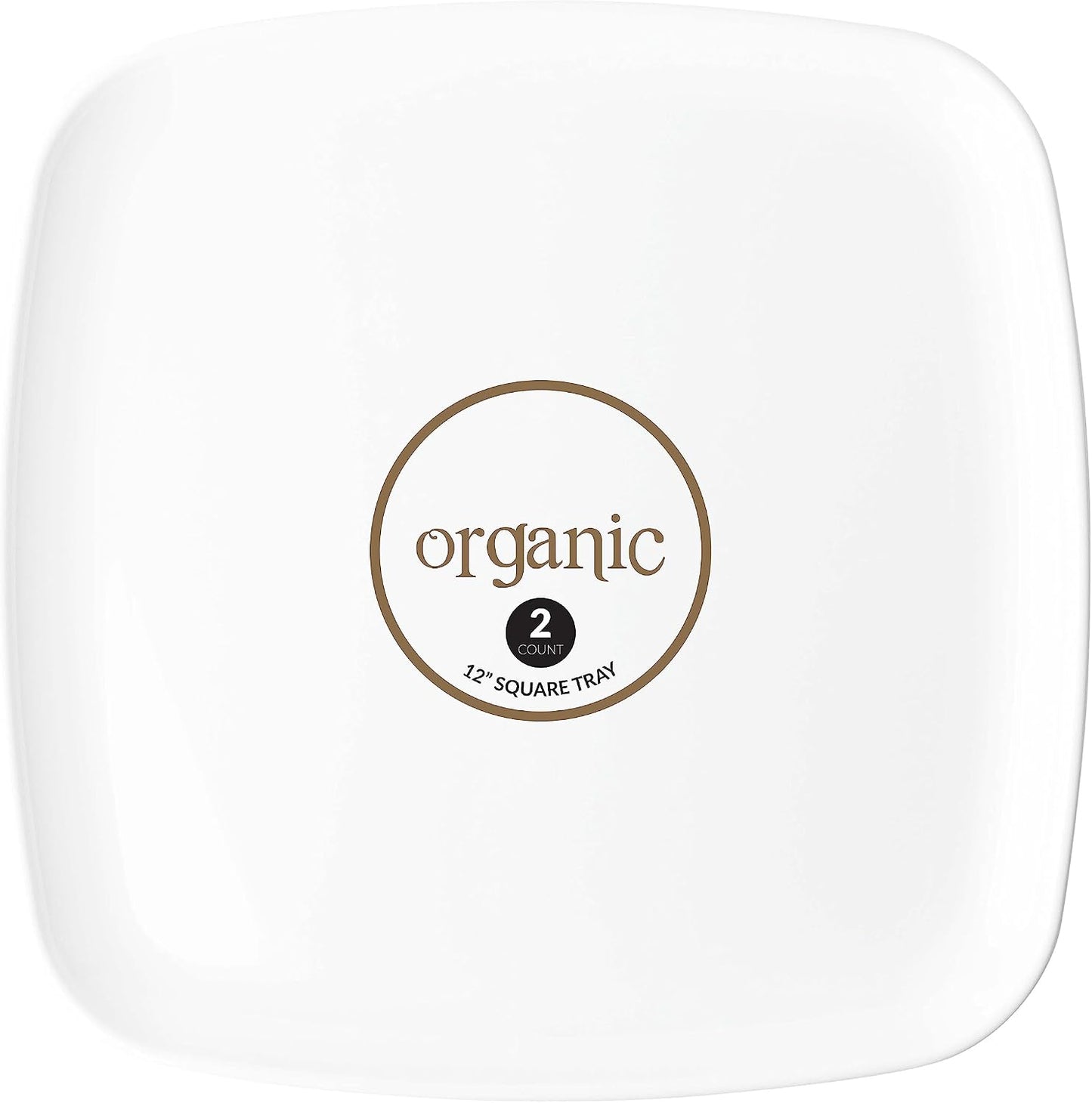Plasticpro Plastic Serving Trays - Round Serving Platters with Gold Rim 14X14 Disposable Party DishPack of 2