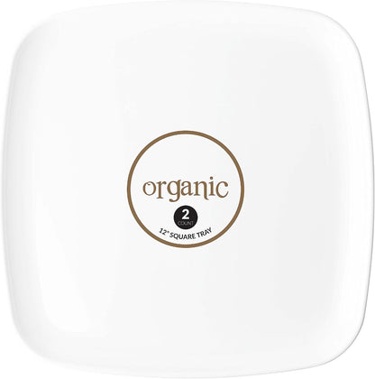 Plasticpro Plastic Serving Trays - Round Serving Platters with Gold Rim 14X14 Disposable Party DishPack of 2