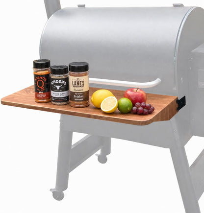 QuliMetal Folding Front Shelf for Traeger Pro 34, Texas Elite 34, Century 885 and Eastwood 34, 37" x 12" Heavy-Duty Grill Prep Table with Cutting Board, Stainless Steel Basin, Lid and 5 Hooks