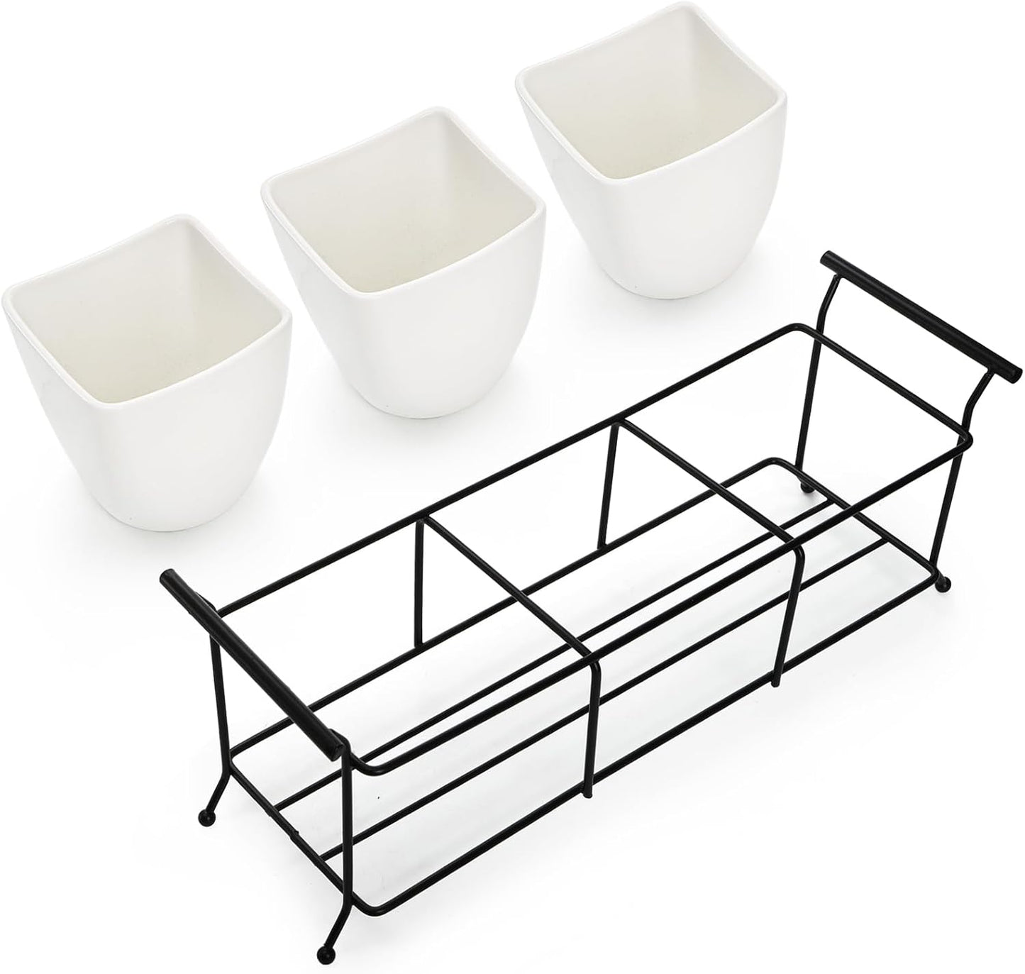 Bekith 3-Piece Ceramic Flatware Caddy with Metal Rack, Utensil Holder Silverware Caddy Cutlery Organizer, White