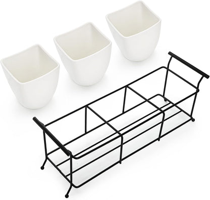 Bekith 3-Piece Ceramic Flatware Caddy with Metal Rack, Utensil Holder Silverware Caddy Cutlery Organizer, White
