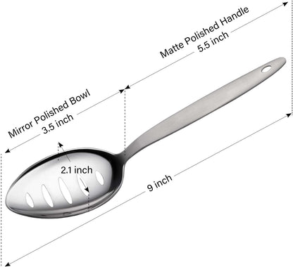 Chef Kunz Spoon | Silver Stainless Steel 2 Tbsp Basting Spoon, 9 Inch Solid Sauce Spoons, Big Serving Spoons Stainless Steel, Plating & Quenelle & Cooking