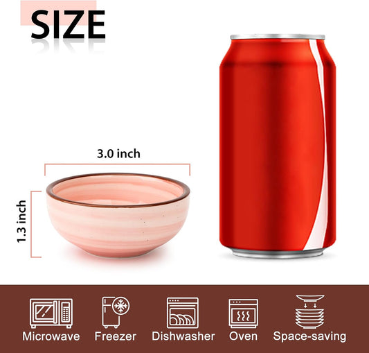 KitchenTour 2.7 Oz Soy Sauce Dishes Dipping Bowls Set, Porcelain Pinch bowls Mini Bowls for Seasoning, Sushi, Ketchup, Appetizer, Nuts, Set of 6, Assorted Warm Colors