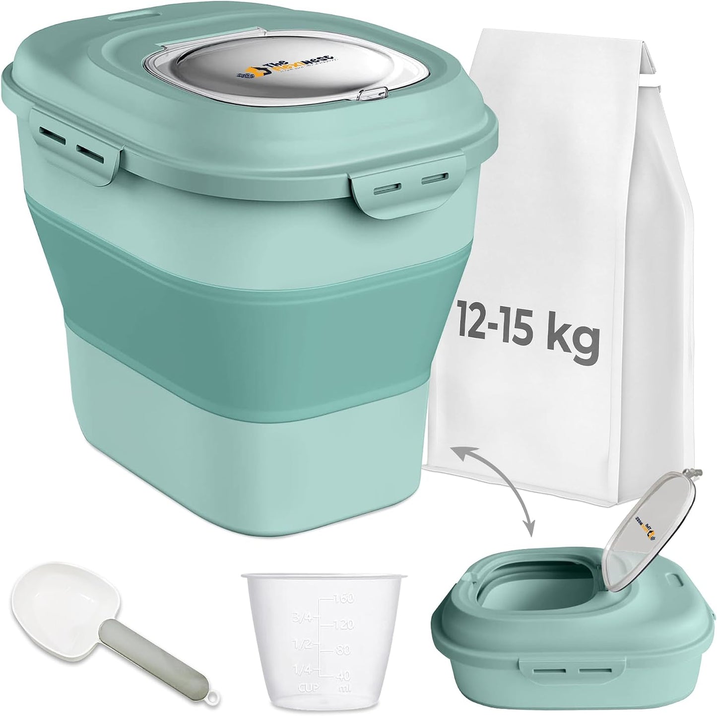 Dog Food Storage Container 30-35 lb, Airtight Collapsible Cute Dog Food Container with Wheels & Scoop, Stackable Pet Food Storage Container for Dog & Cat Food