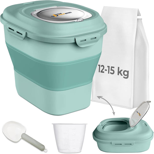 Dog Food Storage Container 30-35 lb, Airtight Collapsible Cute Dog Food Container with Wheels & Scoop, Stackable Pet Food Storage Container for Dog & Cat Food