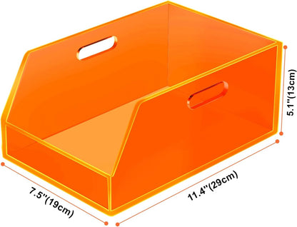 Gelite Stackable Storage Bins Open Front Clear Organizer Bins with Handles Acrylic Storage Container for Pantry Kitchen Cabinet Bathroom Closet Office Organization, 11.4x7.5x5.1''