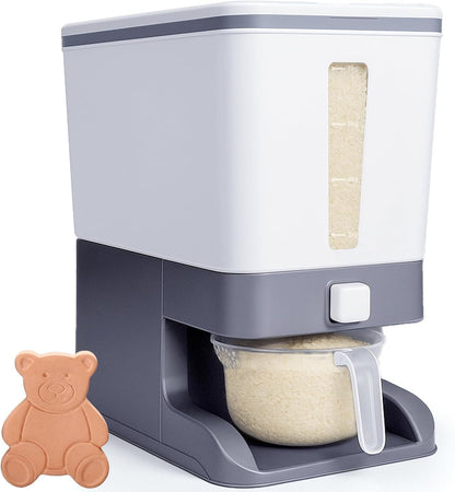 Mity rain Rice Dispenser 20 Lbs with Moisture Absorbing Clay, Rice Storage Container with Measuring Cup, 12 L Cereal Containers Storage Airtight for Kitchen Pantry Organization
