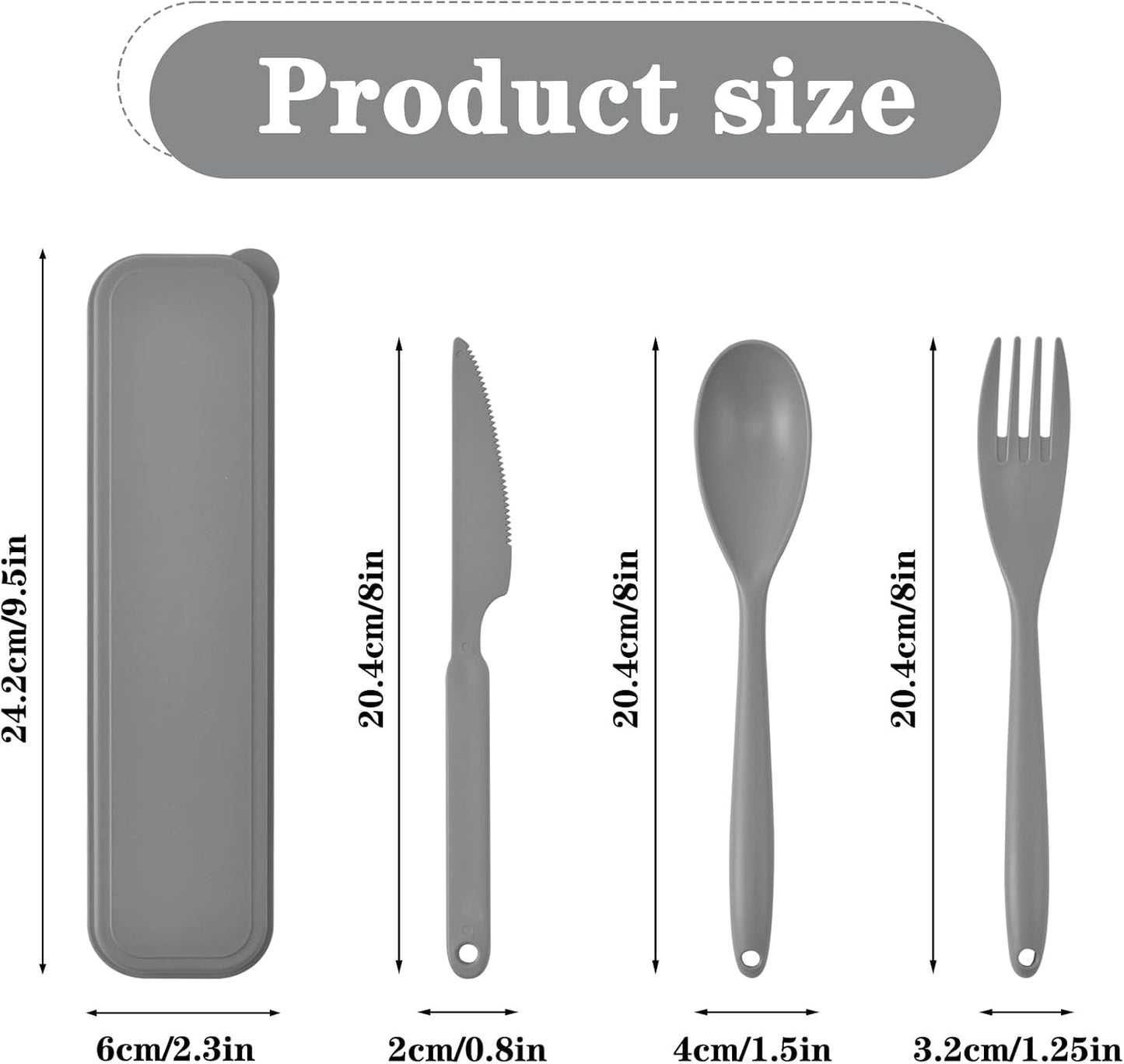 Large Reusable Utensils Set with Case, 2 Sets Portable Cutlery Set for Adults, Travel Fork Spoon Knife for Camping Work Picnic (Grey, Black)