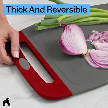 GORILLA GRIP BPA-Free Reversible Kitchen Cutting Board Set of 3, US Designed, Nonporous, Juice Grooves Catch Liquid, Slip Resistant Border, Dishwasher Safe, Durable Large Food Chopping Boards, Black