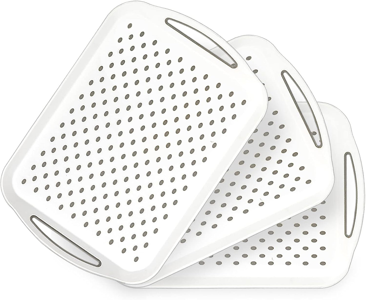 17.7" x 12.5" Anti-Slip Serving Trays with Handles, 3 Pcs X-Large Rectangular Food Serving Tray for Lap, Food Trays for Eating on Couch, Reusable and Durable, Grey