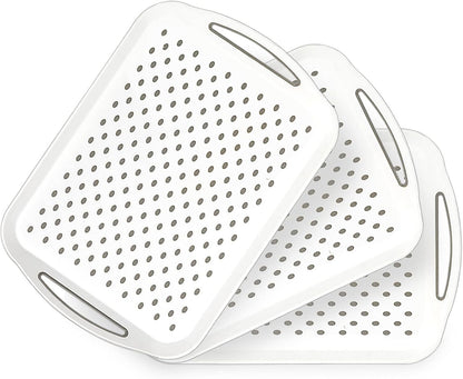 17.7" x 12.5" Anti-Slip Serving Trays with Handles, 3 Pcs X-Large Rectangular Food Serving Tray for Lap, Food Trays for Eating on Couch, Reusable and Durable, Grey