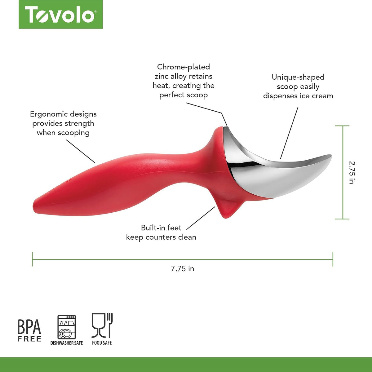 Tovolo Ice Cream Scoop Stratus Blue Dishwasher Safe Heavy Duty Ice Cream Scooper with Elevated Tilt Up Design, Heat Retaining Ice Cream Scoops with Non Slip Handle for Cookie Dough, Gelato, Sorbet