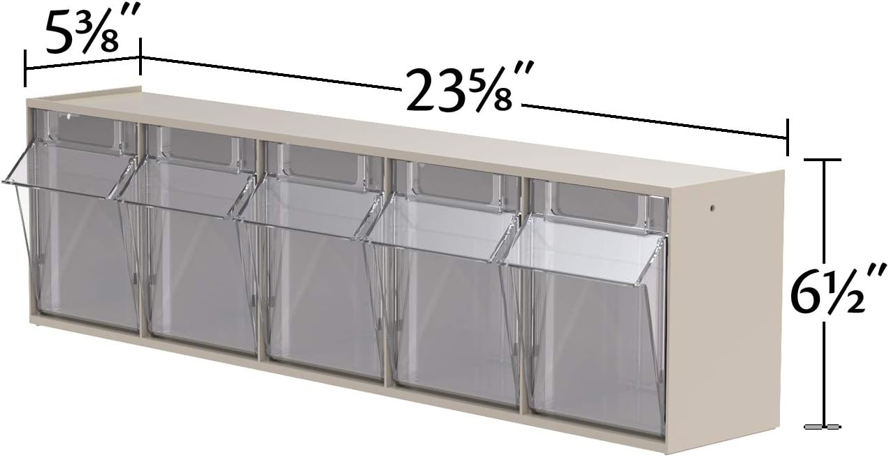 Akro-Mils TiltView Plastic Storage Cabinet with 6 Tilt Out Bins, Horizontal Organizer, Teacher Toolbox, and Office Supply Organizer, 23-5/8" W x 3-1/2" H x 3-3/4" D, Stone