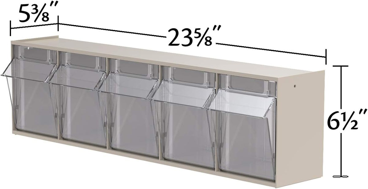 Akro-Mils TiltView Plastic Storage Cabinet with 6 Tilt Out Bins, Horizontal Organizer, Teacher Toolbox, and Office Supply Organizer, 23-5/8" W x 3-1/2" H x 3-3/4" D, Stone