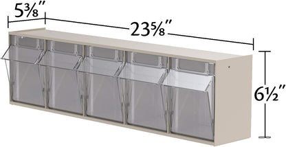Akro-Mils TiltView Plastic Storage Cabinet with 6 Tilt Out Bins, Horizontal Organizer, Teacher Toolbox, and Office Supply Organizer, 23-5/8" W x 3-1/2" H x 3-3/4" D, Stone