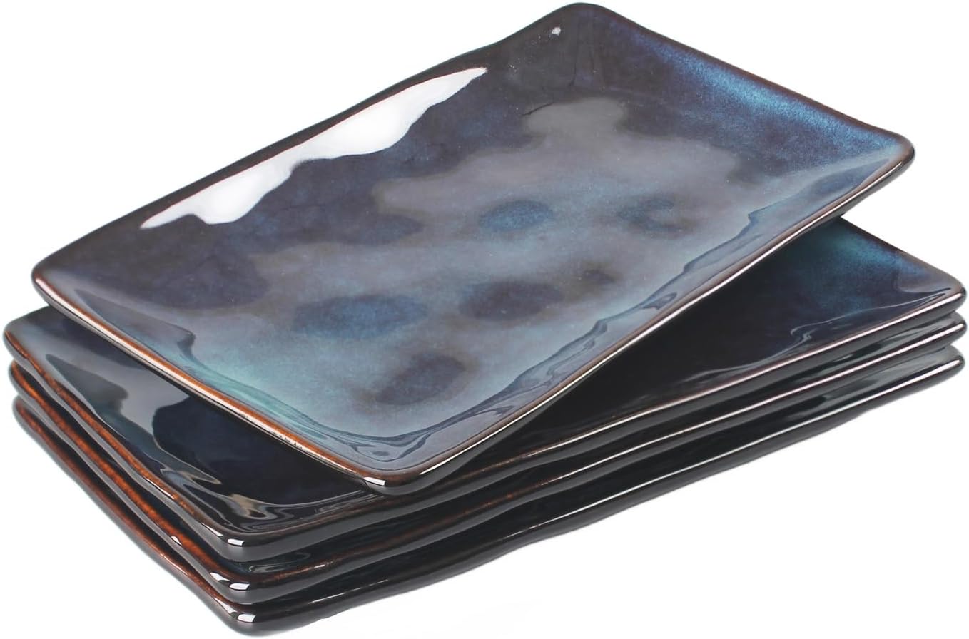 Porcelain Rectangular Plates, Large Cookie Trays, Set of 4, Shatterproof, Dishwasher-Safe, Perfect for Sushi, Baguettes, Snacks, Appetizers, Rolls, or Table Centerpieces.