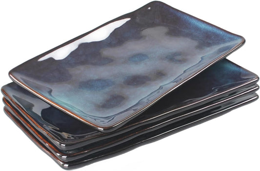 Porcelain Rectangular Plates, Large Cookie Trays, Set of 4, Shatterproof, Dishwasher-Safe, Perfect for Sushi, Baguettes, Snacks, Appetizers, Rolls, or Table Centerpieces.
