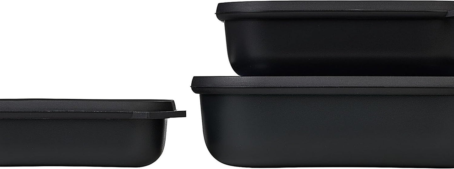 Mepal Cirqula Set of 3 Rectangular Deep Multi Food Storage Serving Containers with Transparent Lids | Perfect for Food Prep | Microwave & Dishwasher Safe | Nordic Black | Made in Holland