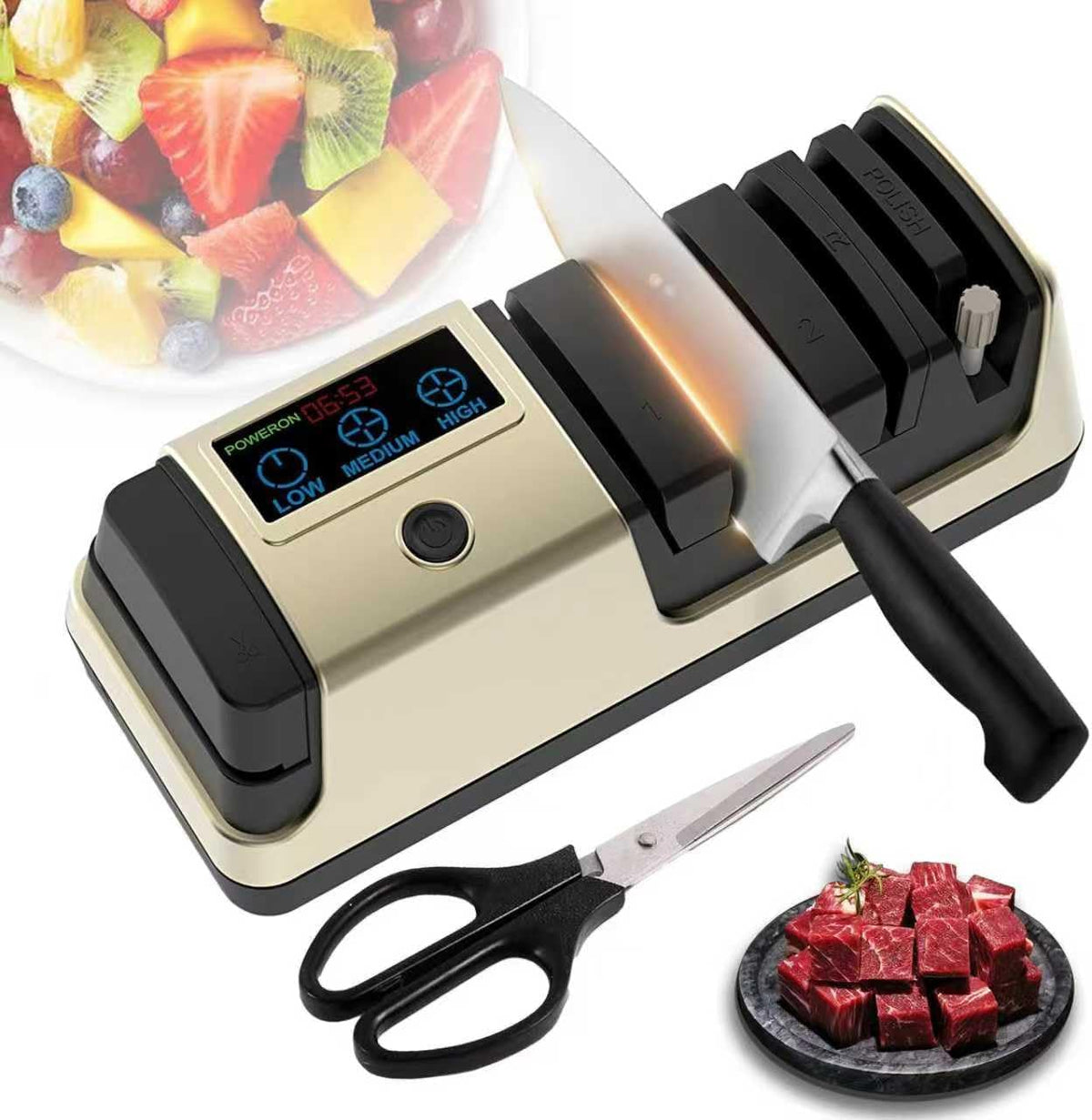 5-in-1 Electric Knife Sharpener for Kitchen Knives-Scissor Sharpener (light gold)