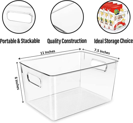 Clear Plastic Storage Bins, Pantry Organizers and Storage or Kitchen Organization and Storage Containers Bins for Organizing, Fridge, Freezer, Bathroom, Pantries, Refrigerator, Cabinet Organizer Bin