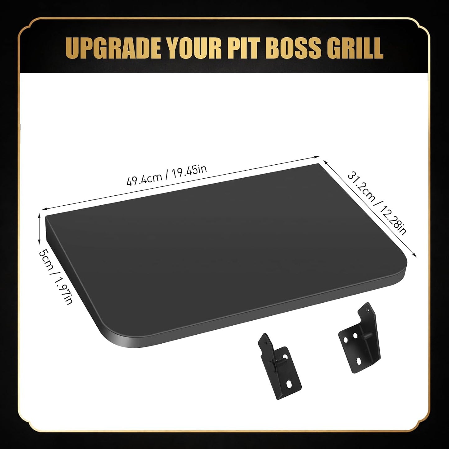 QuliMetal Folding Front Shelf for Traeger Pro 34, Texas Elite 34, Century 885 and Eastwood 34, 37" x 12" Heavy-Duty Grill Prep Table with Cutting Board, Stainless Steel Basin, Lid and 5 Hooks