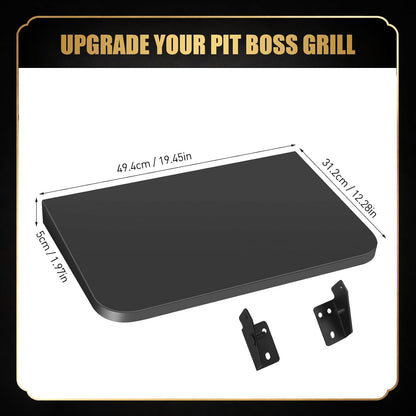 QuliMetal Folding Front Shelf for Traeger Pro 34, Texas Elite 34, Century 885 and Eastwood 34, 37" x 12" Heavy-Duty Grill Prep Table with Cutting Board, Stainless Steel Basin, Lid and 5 Hooks