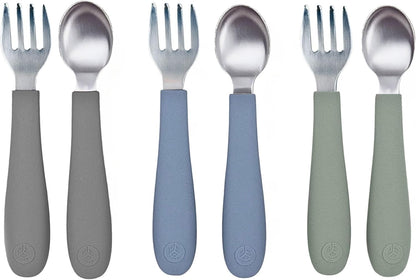 Kids Stainless Steel Utensils Set - Premium 18/8 Grade Silverware Kit - 2 Spoons, 2 Forks, and 2 Knives for Ages 4-7 - Silicone Easy-Grip Handles - Children Flatware Cutlery (Matte - Pink, Off White)