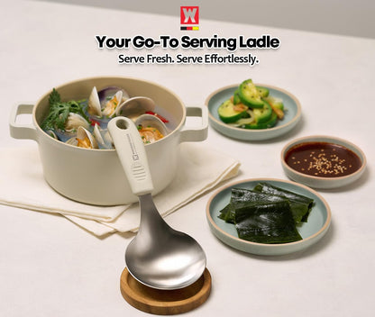 Short Stainless Steel Ladle 220mm (8.6”) – SUS304 Thick Deep Bowl Head with Soft-Grip Silicone Handle – Lightweight Mini Soup & Serving Spoon for Cooking – 5 Color Options (Gray)