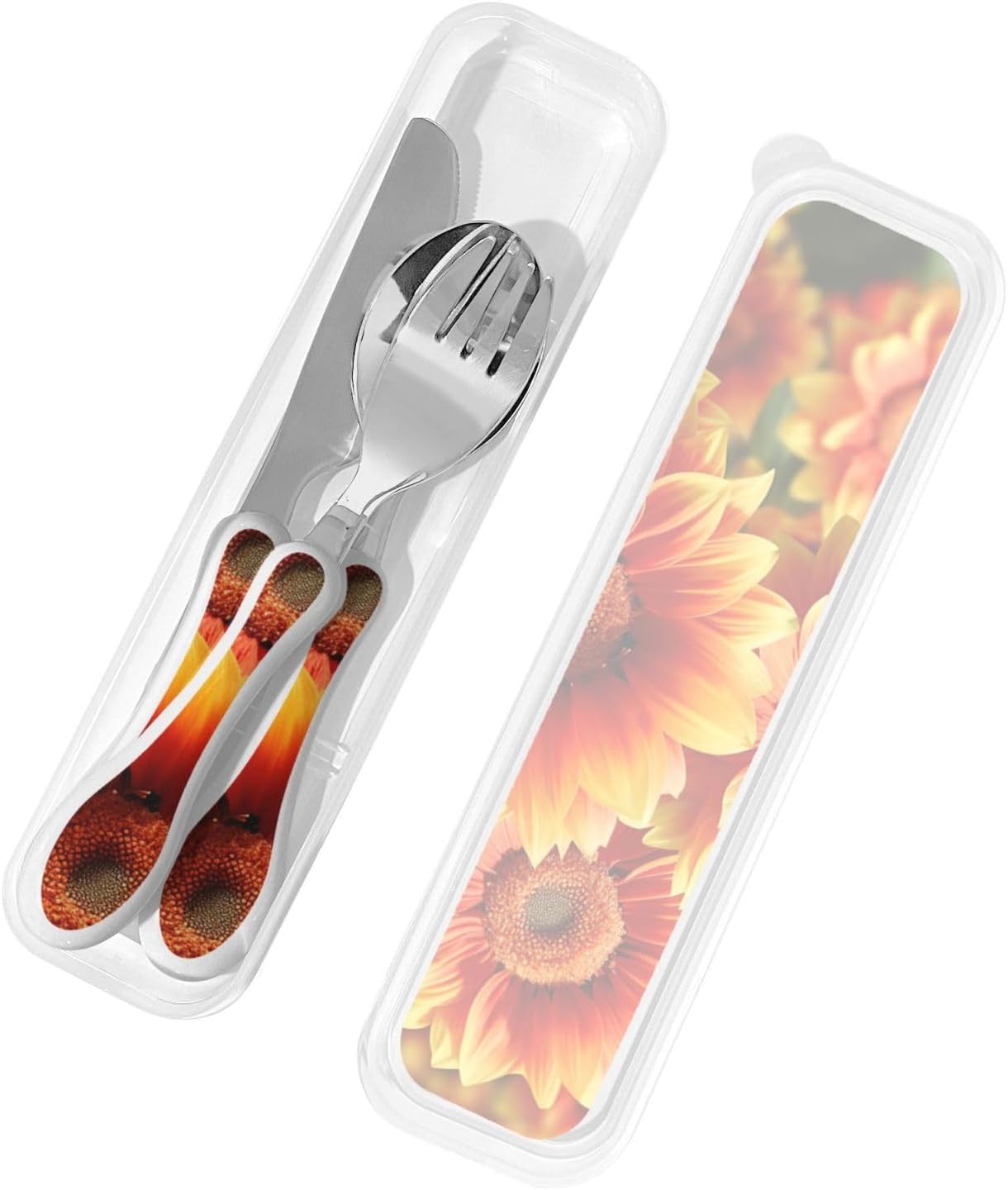 3-Piece Kids Silverware Set With Storage Case, Stainless Steel Reusable Children Safe Knife Spoon Fork Set Blue Active Girl Running Sunset Children Flatware Set For Kids Lunch Box - Colors C