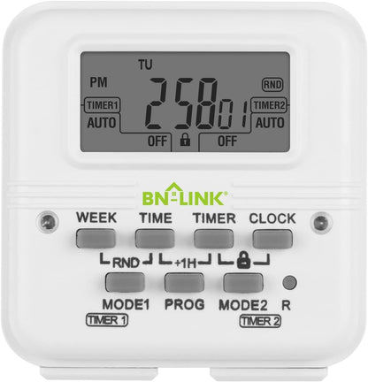 BN-LINK Indoor 7-Day Programmable Digital Timer Outlet, 2 Outlets
